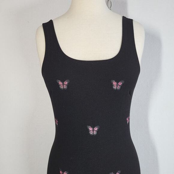 Butterfly Print Sheath Mini Dress M Black Pink Sleeveless Tank 90s Y2K Mean Girl - Picture 4 of 13